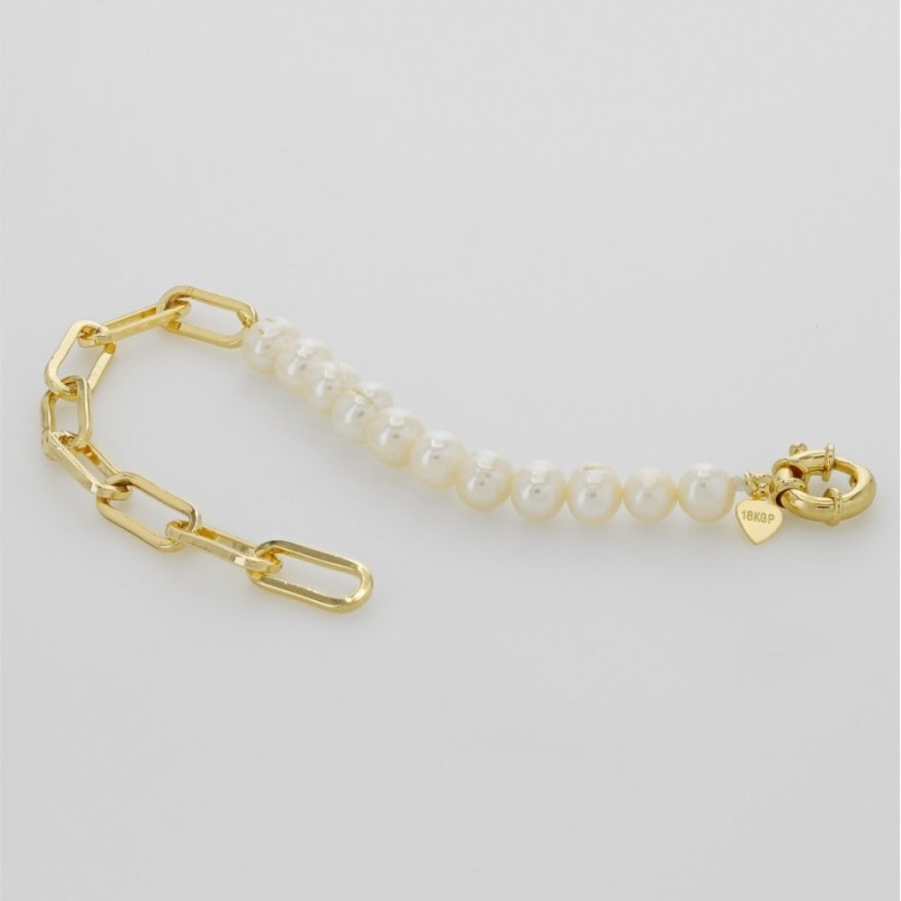 NEW 18K Gold Paperclip Freshwater Pearls Bracelet - Picture 5 of 5